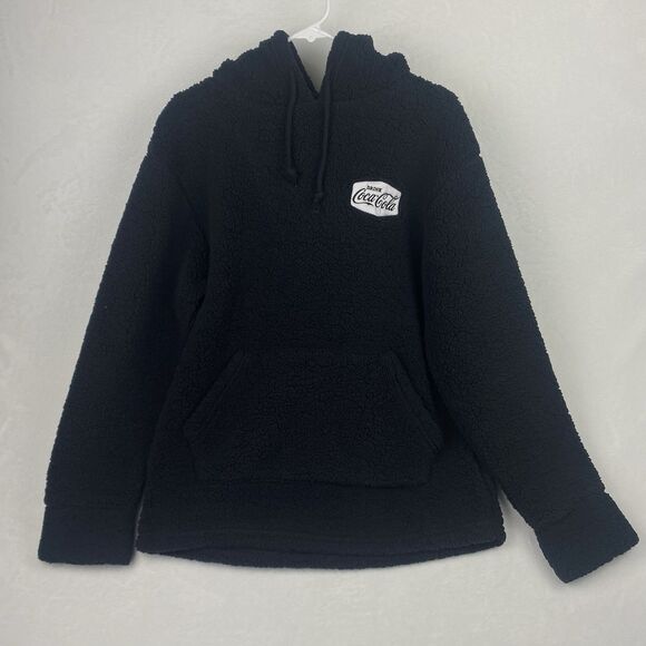 Coca Cola Sweater Adult Large Black Sherp Hoodie Logo Pockets Pullover - Picture 1 of 8